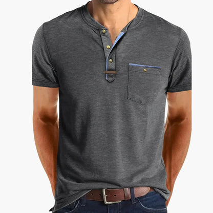 Henley-T-skjorte med dekorative sømmer til herre