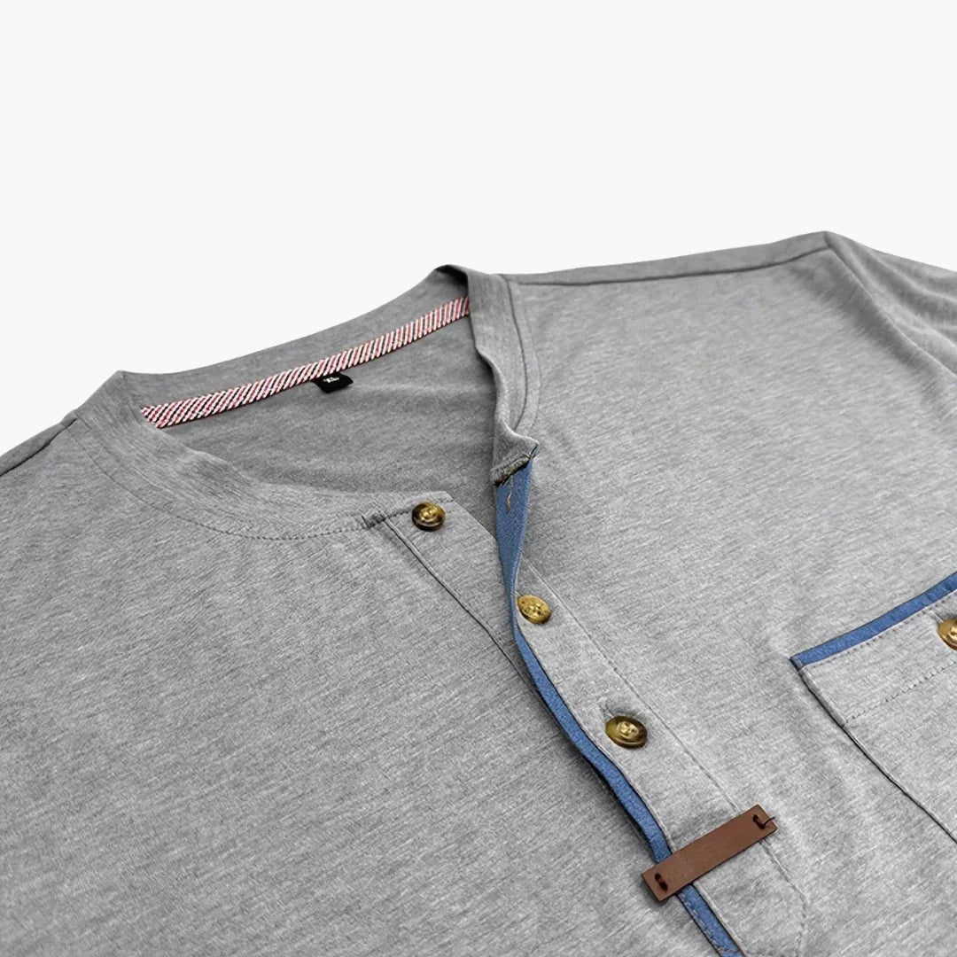 Henley-T-skjorte med dekorative sømmer til herre