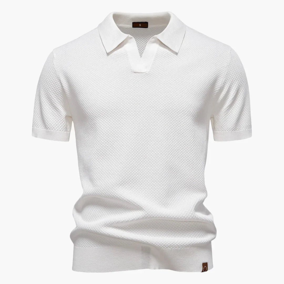 Strukturert strikket polo med krage til herre