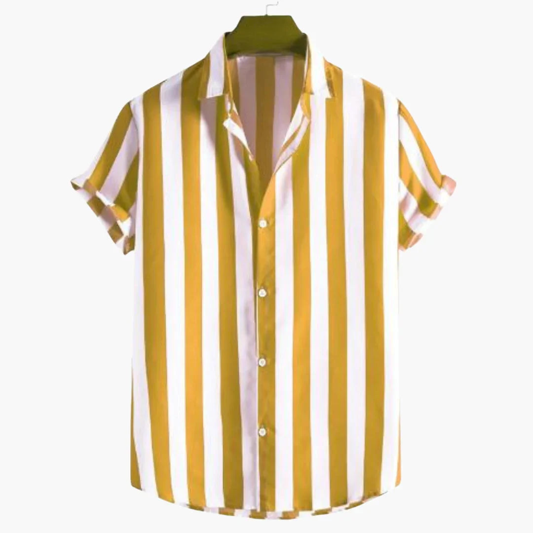 Stripet kortermet skjorte med krage til herre