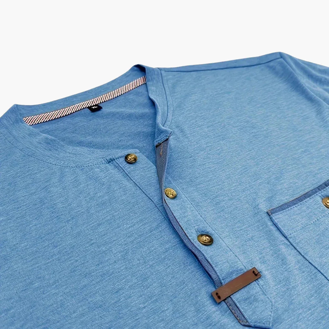 Henley-T-skjorte med dekorative sømmer til herre