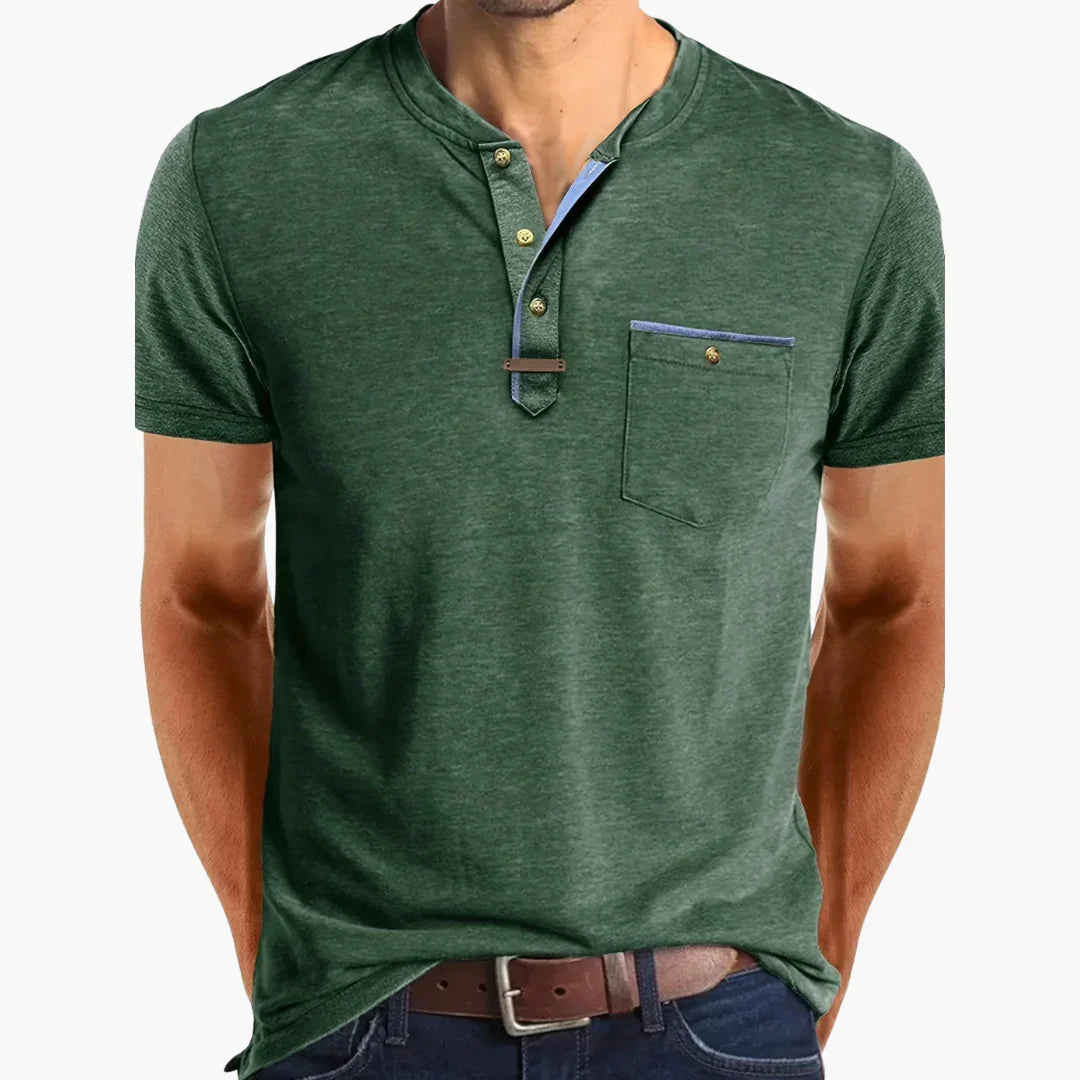 Henley-T-skjorte med dekorative sømmer til herre