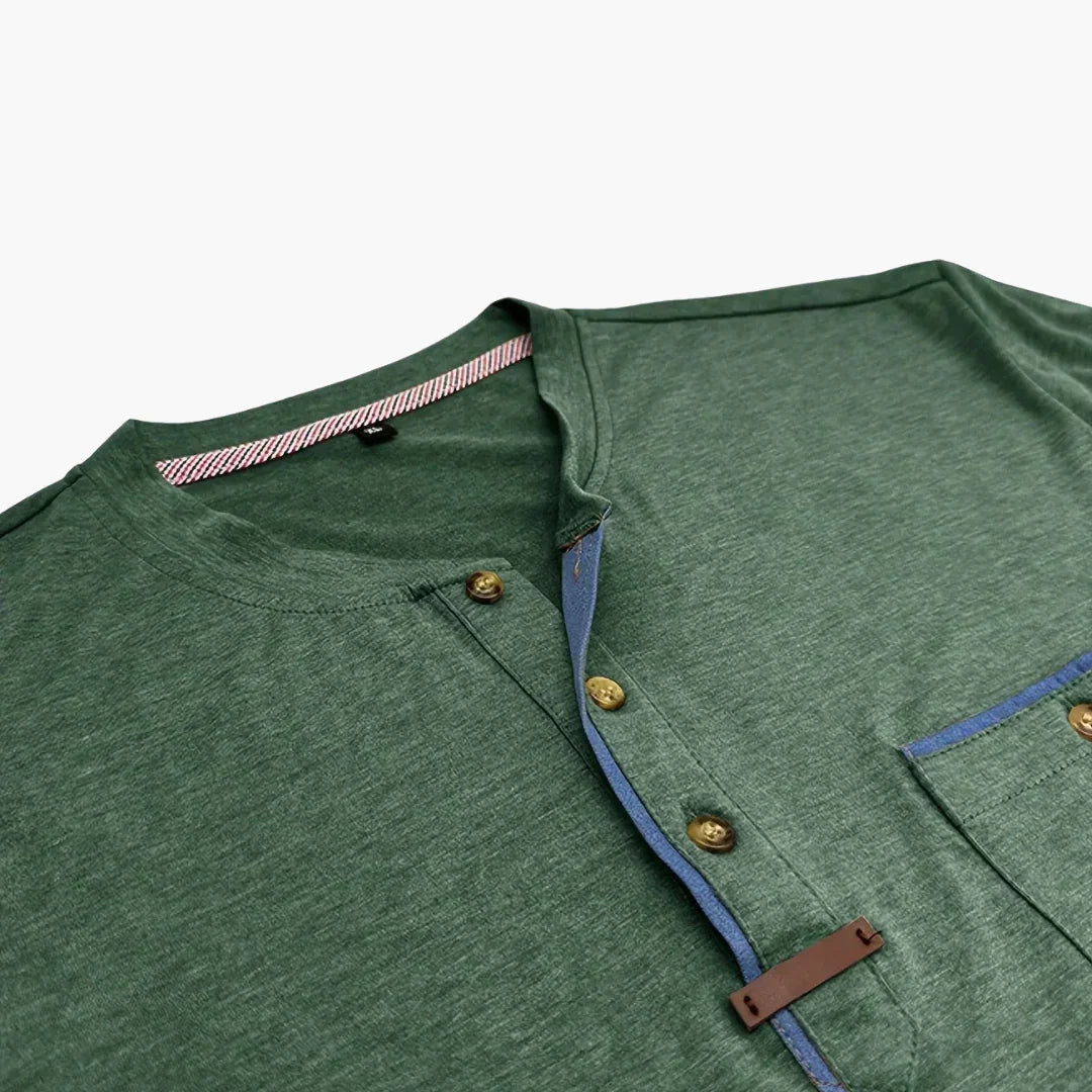 Henley-T-skjorte med dekorative sømmer til herre