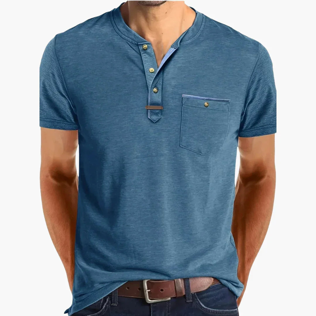 Henley-T-skjorte med dekorative sømmer til herre