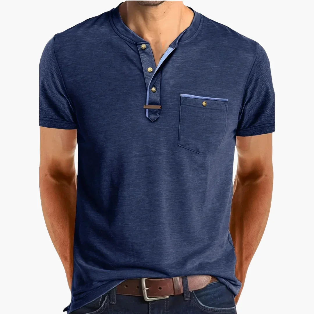 Henley-T-skjorte med dekorative sømmer til herre