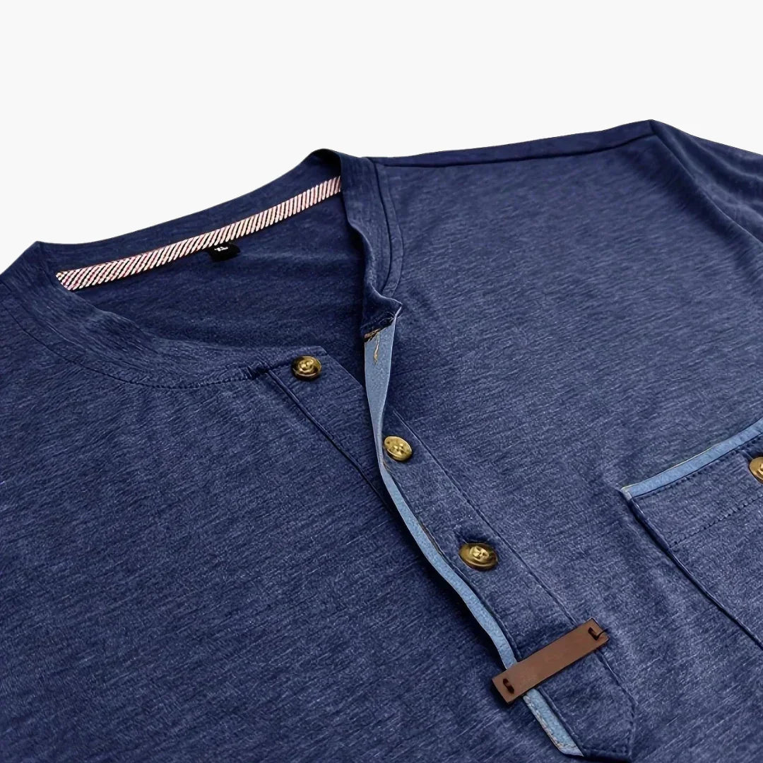 Henley-T-skjorte med dekorative sømmer til herre