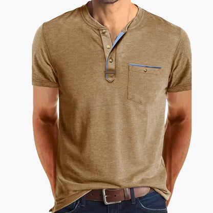 Henley-T-skjorte med dekorative sømmer til herre