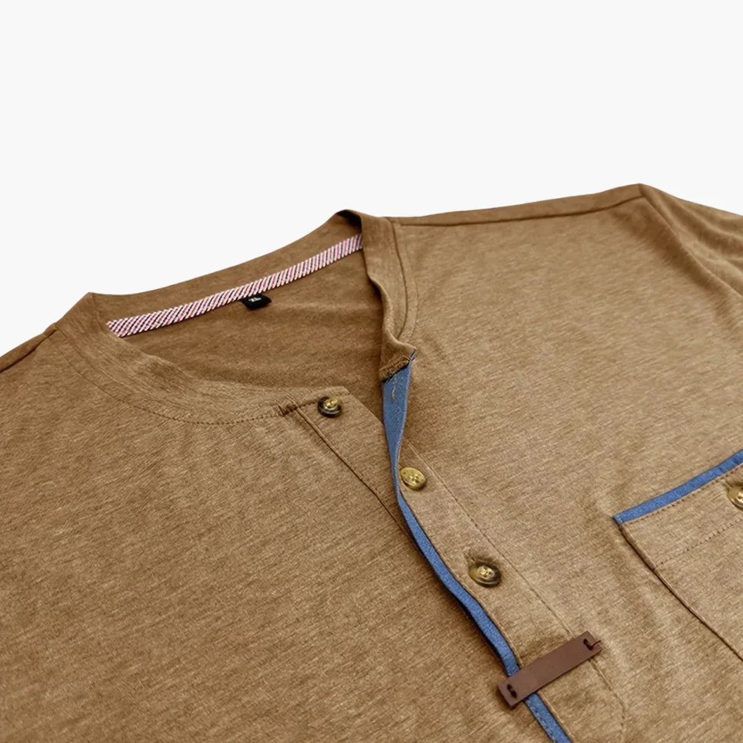 Henley-T-skjorte med dekorative sømmer til herre